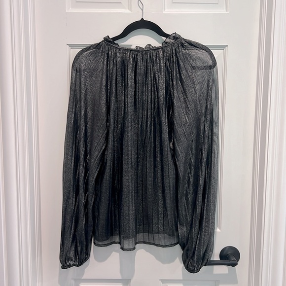 Sanctuary Live It Up Black Metallic Peasant Blouse Long Sleeve Metallic Gray - Picture 6 of 7